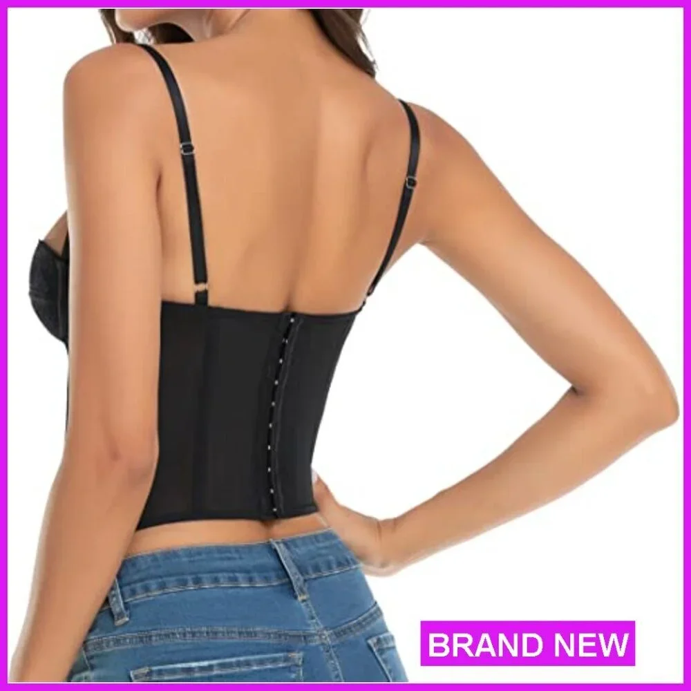 Lace Bustier Corset Top Sexy Y2K Club Wear Adjustable Straps Buckle Design
